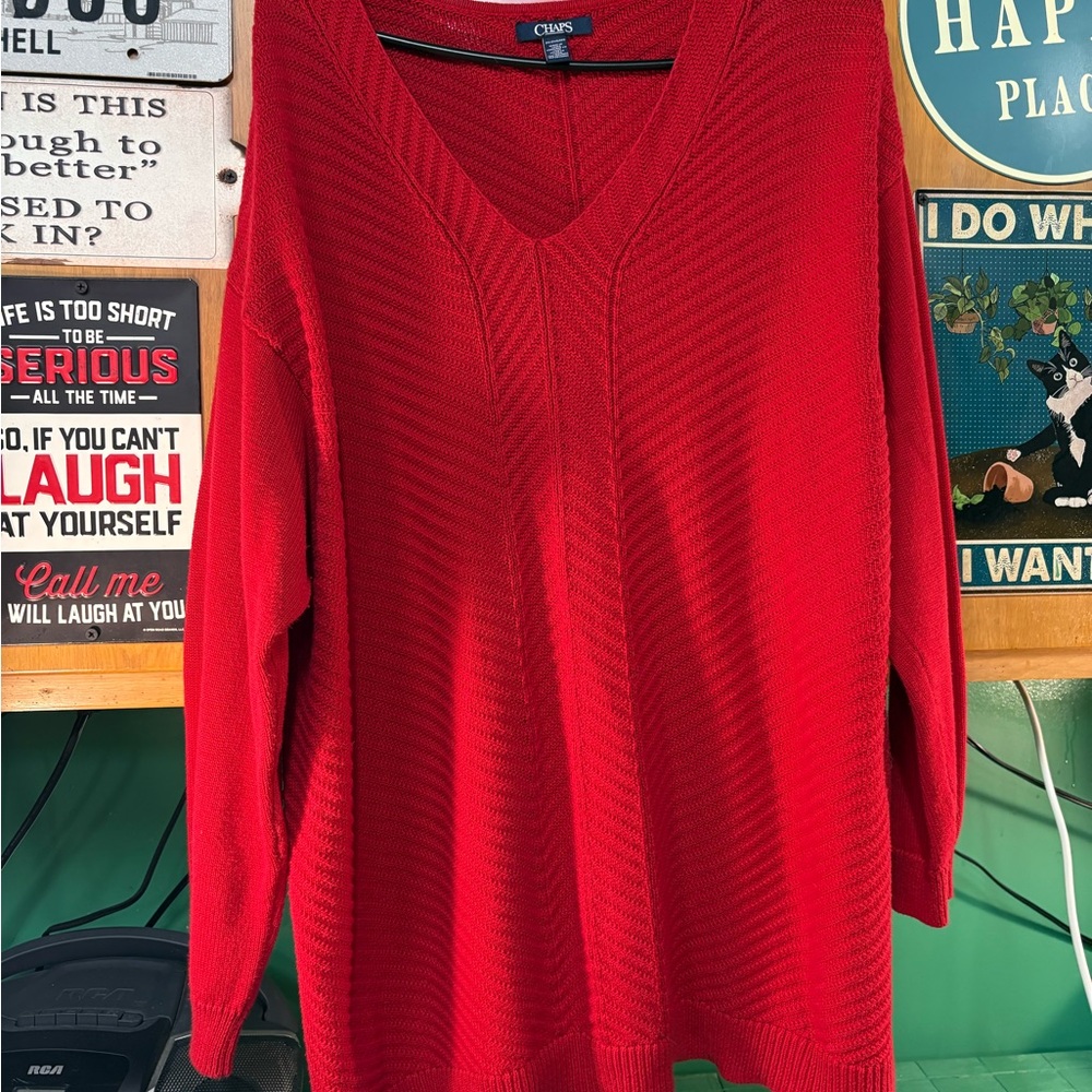 Chaps Women's V-Neck Sweater in Vibrant Red